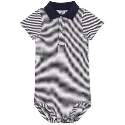 Petit Bateau A09x7, Body A Maniche Corte con Colletto Polo Bimbo 0-24, Blu/Bianco, 6 Mesi Petit Bateau A09x7, Body A Maniche Corte con Colletto Polo Bimbo 0-24, Blu/Bianco, 6 Mesi
