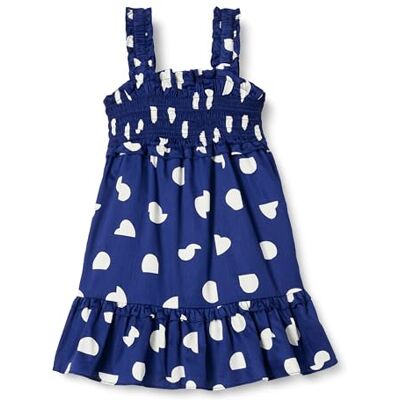 Amazon Essentials Vestito da Bambina in 100% Cotone con Punto Smock, Blu Navy a Pois Astratti, 4T Amazon Essentials Vestito da Bambina in 100% Cotone con Punto Smock, Blu Navy a Pois Astratti, 4T