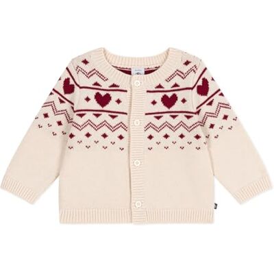 Petit Bateau Cardigan Bambino in Maglia Lana e Cotone, Motivi Cuori 01 Abbigliamento Giorno Bambina (Set di 1), Ecru Rosso, 3 Mesi Petit Bateau Cardigan Bambino in Maglia Lana e Cotone, Motivi Cuori 01 Abbigliamento Giorno Bambina (Set di 1), Ecru Rosso, 3 Mesi