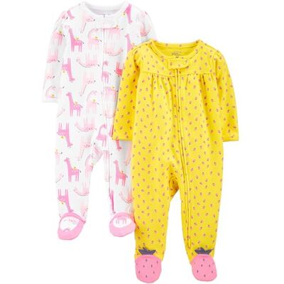 Simple Joys by Carter's Cotton Sleep And Play, Pack of 2 Dormienti per Neonati e Bambini Piccoli, Bianco Giraffe/Giallo Strawberries, Prematuro (Pacco da 2) Bimba Simple Joys by Carter's Cotton Sleep And Play, Pack of 2 Dormienti per Neonati e Bambini Piccoli, Bianco Giraffe/Giallo Strawberries, Prematuro (Pacco da 2) Bimba