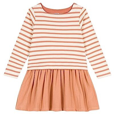Petit Bateau , Abito a maniche lunghe Bambine e ragazze, Bianco Avalanche/Rosa Sienna, 10 anni Petit Bateau , Abito a maniche lunghe Bambine e ragazze, Bianco Avalanche/Rosa Sienna, 10 anni