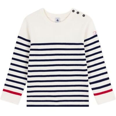Petit Bateau Maglione Bambino in Lana e Cotone a Righe, Marshmallow/Sera, 6 Anni Petit Bateau Maglione Bambino in Lana e Cotone a Righe, Marshmallow/Sera, 6 Anni