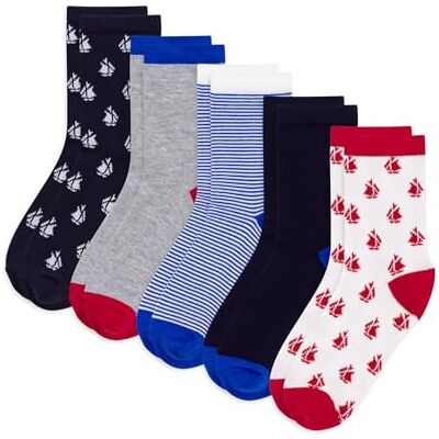 Petit Bateau 5 paia di calze per bambini in cotone stampato barche, multicolore, 27-30 Petit Bateau 5 paia di calze per bambini in cotone stampato barche, multicolore, 27-30