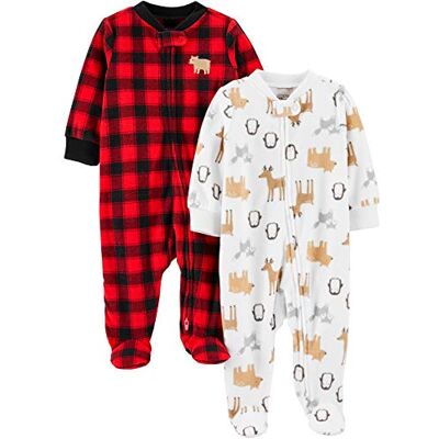 Simple Joys by Carter's Tutina con Piede in Pile per Le Festività Unisex Bimbi, Pacco da 2, Buffalo Check/Animalier, Prematuro Simple Joys by Carter's Tutina con Piede in Pile per Le Festività Unisex Bimbi, Pacco da 2, Buffalo Check/Animalier, Prematuro