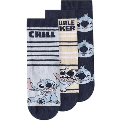 NAME IT Nmmjermaine Stitch 3P Sock Wdi Calzini da ragazzo (confezione da 3), Blu polveroso, 22-24 NAME IT Nmmjermaine Stitch 3P Sock Wdi Calzini da ragazzo (confezione da 3), Blu polveroso, 22-24
