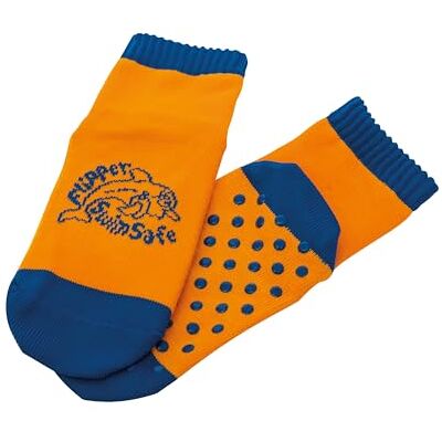 Flipper SwimSafe Calze acquatiche con suola antiscivolo in blu-arancio, per bambini e ragazzi, taglia 19 -22, ideali per una visita spensierata in piscina Flipper SwimSafe Calze acquatiche con suola antiscivolo in blu-arancio, per bambini e ragazzi, taglia 19 -22, ideali per una visita spensierata in piscina