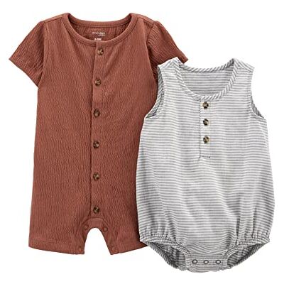 Simple Joys by Carter's Tutina con bottoni, confezione da 2, Marrone/Grigio a righe, Neonato Simple Joys by Carter's Tutina con bottoni, confezione da 2, Marrone/Grigio a righe, Neonato