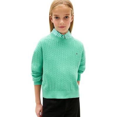 Tommy Hilfiger Pointelle Cable Sweater Kg0kg09223 Maglioni, Green (Tropical Tide), 6 Anni Bambina Tommy Hilfiger Pointelle Cable Sweater Kg0kg09223 Maglioni, Green (Tropical Tide), 6 Anni Bambina