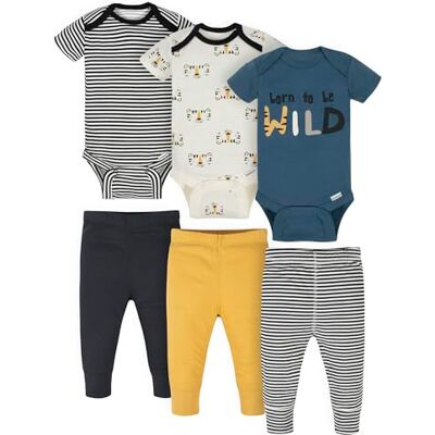 Onesies Brand Baby 3 Tutine 3 Pantaloni Completo, Striscia tigrata nera gialla, 0-3 mesi Onesies Brand Baby 3 Tutine 3 Pantaloni Completo, Striscia tigrata nera gialla, 0-3 mesi