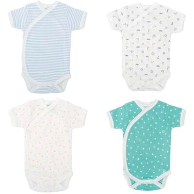 BABIDU Set 4 Body Incrociati Neonato Manica Corta – 100% Cotone, Morbidi e Traspiranti – Corredino Nascita Unisex Bambino e Bambina, Delicati sulla Pelle, Made in Europe BABIDU Set 4 Body Incrociati Neonato Manica Corta – 100% Cotone, Morbidi e Traspiranti – Corredino Nascita Unisex Bambino e Bambina, Delicati sulla Pelle, Made in Europe
