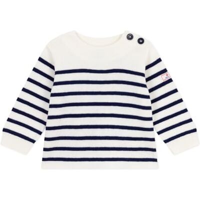 Petit Bateau Maglione Marino Bambino in Lana e Cotone a Righe, Marshmallow/Sera, 3 Mesi Petit Bateau Maglione Marino Bambino in Lana e Cotone a Righe, Marshmallow/Sera, 3 Mesi
