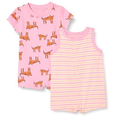 Amazon Essentials Set Tutina Senza Maniche E A Maniche Corte Unisex Bimbi 0-24, confezione da 2, Righe/Rosa Tigrata, 3-6 mesi Amazon Essentials Set Tutina Senza Maniche E A Maniche Corte Unisex Bimbi 0-24, confezione da 2, Righe/Rosa Tigrata, 3-6 mesi