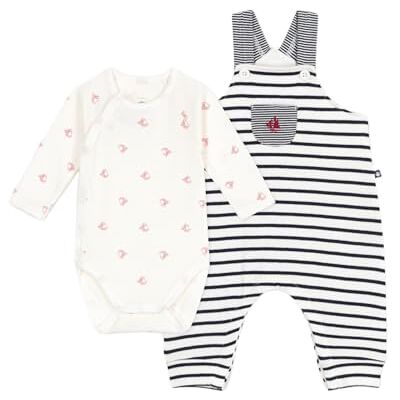 Petit Bateau Tuta da bambino a righe marine e body stampato 01 abbigliamento giorno unisex bambino (confezione da 1), Bianco Blu, 18 mesi Petit Bateau Tuta da bambino a righe marine e body stampato 01 abbigliamento giorno unisex bambino (confezione da 1), Bianco Blu, 18 mesi