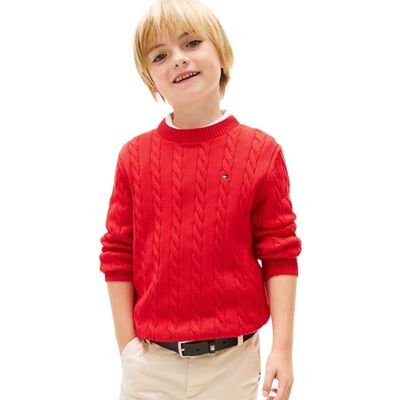 Tommy Hilfiger Maglione a trecce in Cotone da Ragazzo KB0KB09753 Maglioni, Rosso (Rapid Red), 14 Anni Tommy Hilfiger Maglione a trecce in Cotone da Ragazzo KB0KB09753 Maglioni, Rosso (Rapid Red), 14 Anni