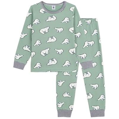 Petit Bateau Pigiama Bambino in Pile Stampato Orso, Salice/Multico, 3 Anni Petit Bateau Pigiama Bambino in Pile Stampato Orso, Salice/Multico, 3 Anni