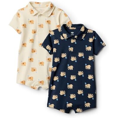 Amazon Essentials x Sofia Grainge Tutina Polo in Cotone a Maniche Corte Bimbo 0-24, Pacco da 2, Elefanti, 24 mesi Amazon Essentials x Sofia Grainge Tutina Polo in Cotone a Maniche Corte Bimbo 0-24, Pacco da 2, Elefanti, 24 mesi