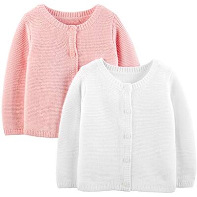 Simple Joys by Carter's 2-Pack Knit Cardigan Sweaters Maglione, Bianco/Rosa, 18 Mesi (Pacco da 2) Bimba Simple Joys by Carter's 2-Pack Knit Cardigan Sweaters Maglione, Bianco/Rosa, 18 Mesi (Pacco da 2) Bimba