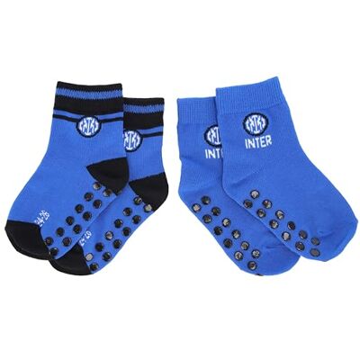 Inter linea Home Set 2 paia calze antiscivolo ufficiali, Bambino e Adulto, in cotone blu royal con logo e scritta del club 24-26 Inter linea Home Set 2 paia calze antiscivolo ufficiali, Bambino e Adulto, in cotone blu royal con logo e scritta del club 24-26