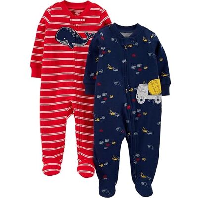 Simple Joys by Carter's 2-Pack 2-Way Zip Cotton Footed Sleep And Play Dormienti per Neonati e Bambini, Blu Marino Camion/Rosso Balena, Prematuro (Pacco da 2) Bimbo Simple Joys by Carter's 2-Pack 2-Way Zip Cotton Footed Sleep And Play Dormienti per Neonati e Bambini, Blu Marino Camion/Rosso Balena, Prematuro (Pacco da 2) Bimbo