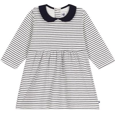 Petit Bateau , Abito a maniche lunghe Bimba 0-24, Bianco Marshmallow/Blu Smoking, 24 mesi Petit Bateau , Abito a maniche lunghe Bimba 0-24, Bianco Marshmallow/Blu Smoking, 24 mesi