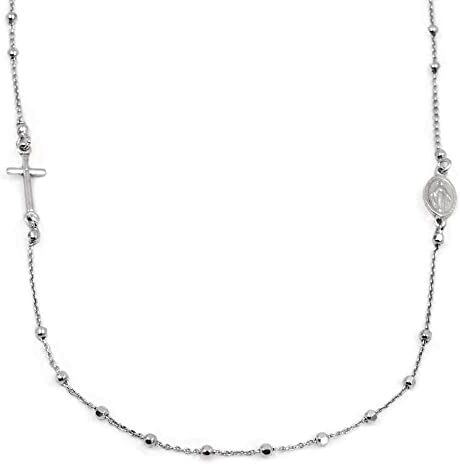 Damiano Argenti Collana Rosario Girocollo Unisex in Argento Sterling 925 Rodiato con Medaglietta Ovale Madonna dei Miracoli e Croce Pendente Argento