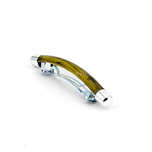 WeLoveBeads 1 fermacapelli 9 x 1 cm, in oro verde oliva con tappi in argento, made in Germany