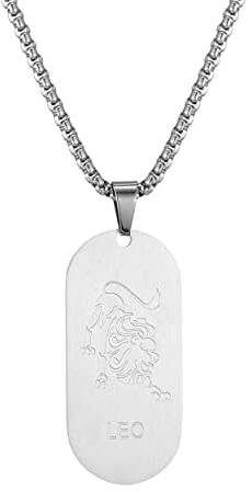 AFSTALR Segno Zodiacale Collana Leo Pendente Piatto militare Argento Zodiaco Collana Regalo di Natale Uomo