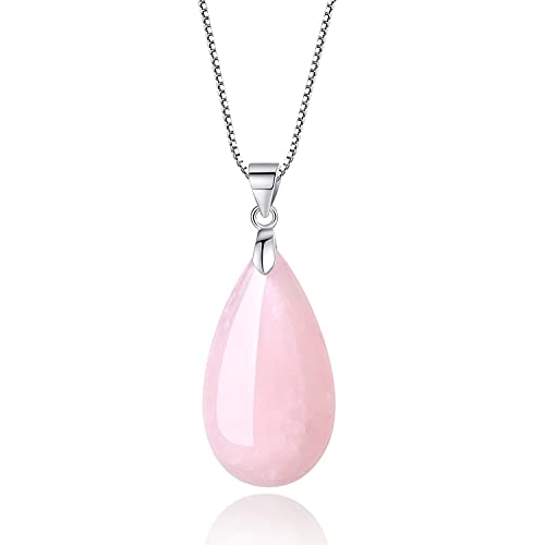 COAI Collana da Donna in Argento con Ciondolo Lacrima in Quarzo Rosa