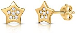 Amberta Orecchini a Bottone Minimal in Argento Sterling 925 per Donna Collezione Astronomia: Orecchini a forma di Stella con Zirconi Placcati Oro Giallo