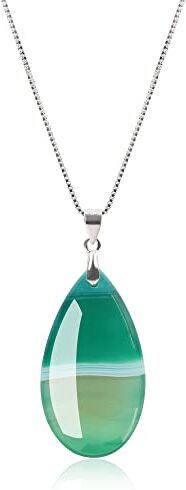 COAI Collana da Donna in Argento Sterling 925 con Ciondolo Lacrima di Agata Verde Striata