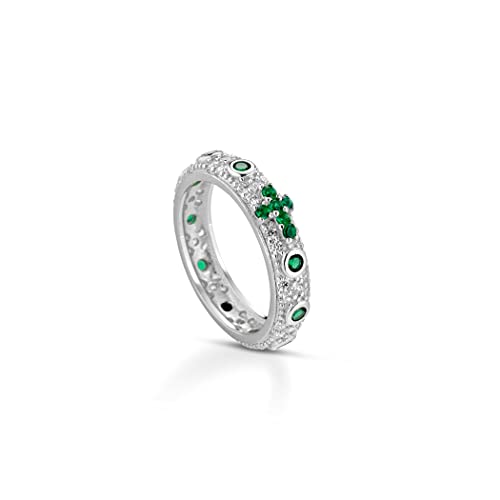 Donipreziosi Anello Rosario in Argento 925% Pavè Uomo/Donna Unisex con Croce Zirconi Diverisi Colori Taglio Diamante (Verde, 14)