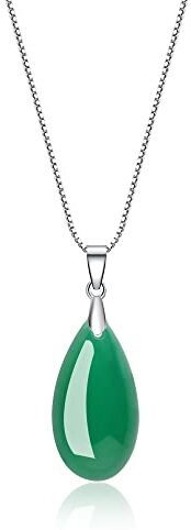 COAI Collana da Donna in Argento Sterling con Ciondolo Lacrima/Goccia d’Acqua in Agata Verde