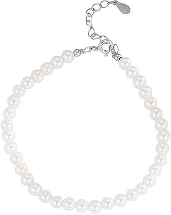 Hmzidz Bracciale di Perle Bianche,Bracciali Donna in Argento 925,Braccialetti Bambina e Perle,Braccialetto Bigiotteria per Mamma e Figlia,Regolabile (23)