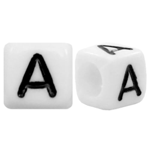 Sadingo Perline con lettere "A", 6 x 6 mm, 90 pezzi, colore nero/bianco, perline da infilare, perline di plastica, gioielli con lettere, braccialetti e collane, fai da te, perline in acrilico per