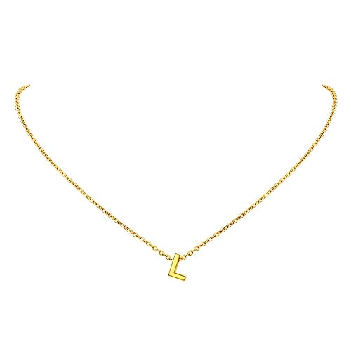 FindChic Collana donna lettera L collana monogramma in acciaio inossidabile oro 18k per donna Collana con ciondolo iniziale piccola lettera collana lettera L