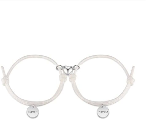 Generic Bracciali di coppia personalizzati, 2 bracciali di coppia magnetici con ciondoli a forma di cuore, bracciali di coppia colorati e luminosi, regali a sorpresa per uomini e donne. (Bianco)