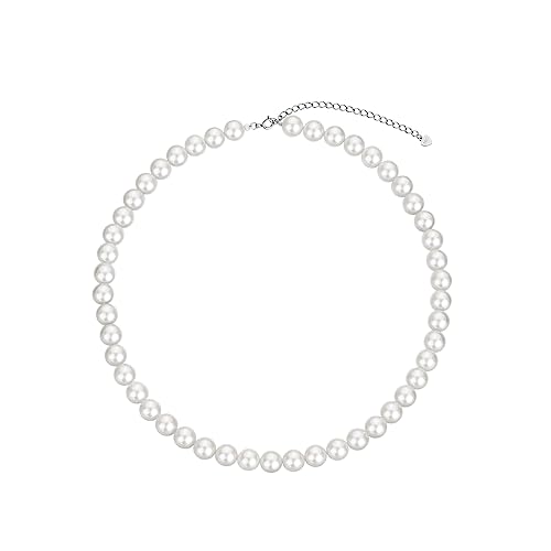 Candyfancy Collana di perle da donna in argento 925, con perle bianche e rotonde, simulate, per donne e ragazze, regalo di compleanno, perle 6 mm, 8 mm, Perlen-8mm, Perla