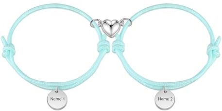 Generic Bracciali di coppia personalizzati, 2 bracciali di coppia magnetici con ciondoli a forma di cuore, bracciali di coppia colorati e luminosi, regali a sorpresa per uomini e donne. (Blu cielo)