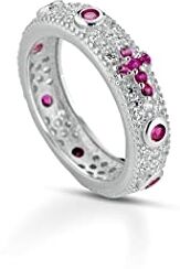 Donipreziosi Anello Rosario in Argento 925% Pavè Uomo/Donna Unisex con Croce Zirconi Diverisi Colori Taglio Diamante (Fuxia, 12)