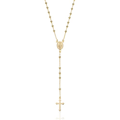Aka Gioielli ® Collana Rosario in Argento 925 Placcato Oro 18Kt con Medaglia Madonna Miracolosa e Ciondolo a Croce per Donna