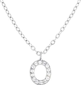 Stellazeta Collana Donna con Iniziale O in acciaio color argento con strass, Catenina con Ciondolo Lettera in Cristalli Luminosi, Collanina girocollo ragazza