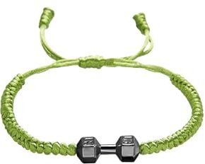 LUOKIFUR Bracciale da uomo intrecciato con manubri Bracciale da uomo ispirato al fitness Bracciale regolabile da uomo e da donna Bracciale sportivo da fitness Personal Trainer regalo (green)