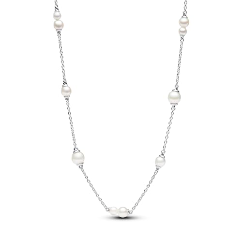 PANDORA Timeless 393175C01-45 - Collana con perle d'acqua dolce coltivate in argento Sterling con zirconi, 45 cm, 45 cm, Argento sterling, Zirconia cubica