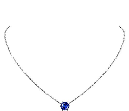 Suplight Collana Donna Argento Collana Argento Portafortuna, Ciondolo Pietra Zaffiro Settembre Collana Blu Punto Luce Confezione Regalo