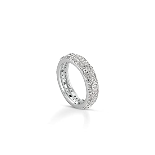 Donipreziosi Anello Rosario in Argento 925% Pavè Uomo/Donna Unisex con Croce Zirconi Diverisi Colori Taglio Diamante (Bianco, 18)