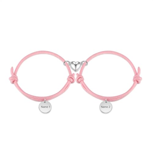 Generic Bracciali di coppia personalizzati, 2 bracciali di coppia magnetici con ciondoli a forma di cuore, bracciali di coppia colorati e luminosi, regali a sorpresa per uomini e donne. (Rosa)