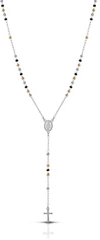 Donipreziosi Collana Rosario Classico in Acciaio Resistente Uomo/Donna Unisex Color Argento Nero e Oro