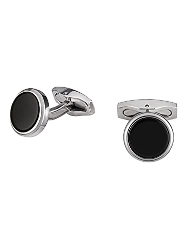 Breil Men's Cufflinks Code Collection  Gioielleria Uomo Gemelli in Acciaio per Uomo, con Due Pietre Nere 1,4 cm