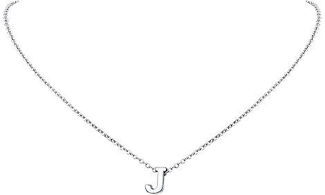 FindChic Collana donna lettera J collana monogramma in acciaio inossidabile platino per donna Collana con ciondolo iniziale piccola lettera collana con iniziale J