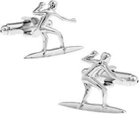 Banemi Gemelli Art, set di gemelli in argento per surf nel mare, accessori per camicie, 2,1 x 1,8 cm, Rame, argento, acciaio inossidabile, Nessuna pietra preziosa